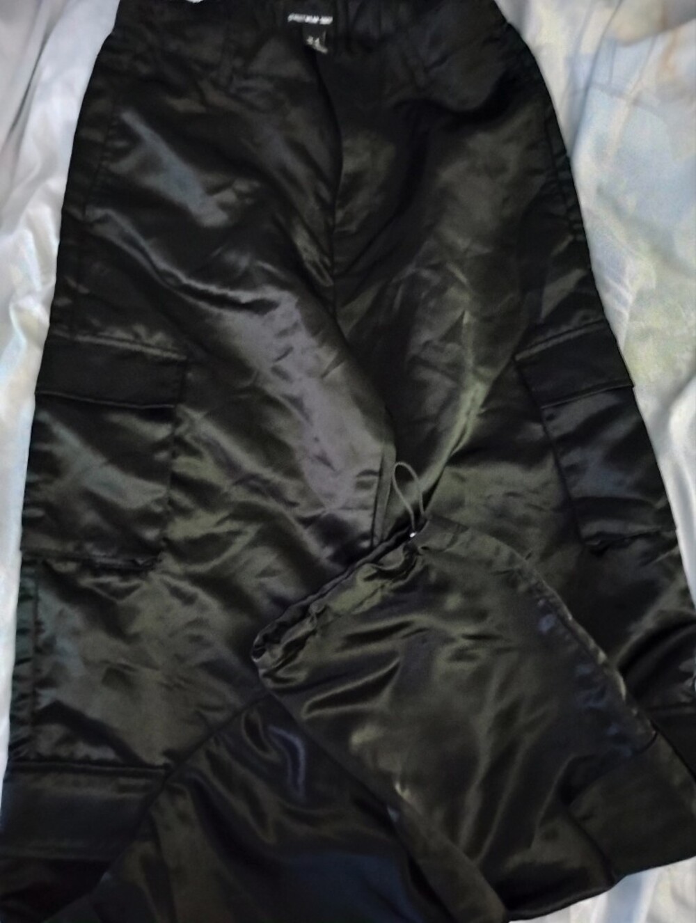 Streetwear Society Black Satin Cargo Pants